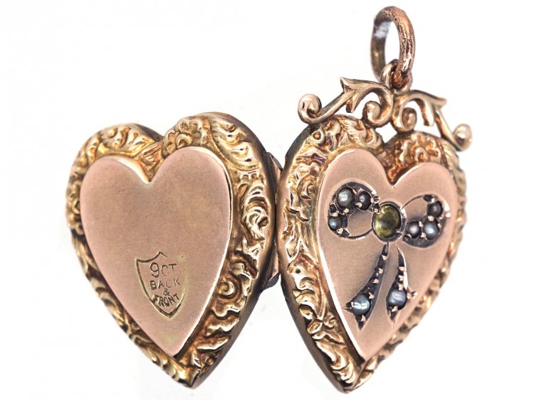 Edwardian 9ct Back & Front Heart Locket with Bow Motif