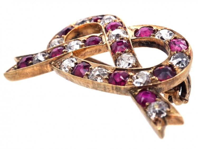 Edwardian Ruby & Diamond Lover's Knot Brooch