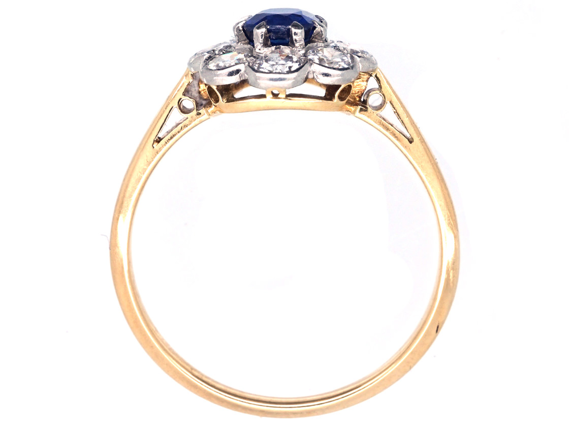 Edwardian 18ct Gold & Platinum, Sapphire & Diamond Cluster Ring (2H ...