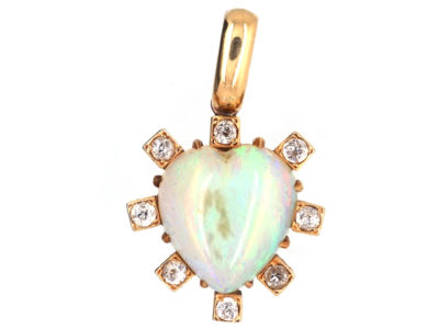 18ct Gold, Opal & Diamond Heart Shaped Pendant