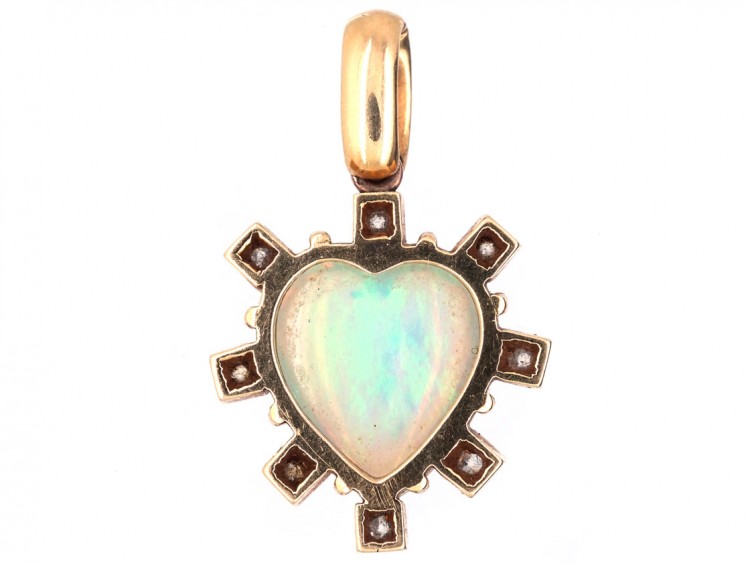 18ct Gold, Opal & Diamond Heart Shaped Pendant