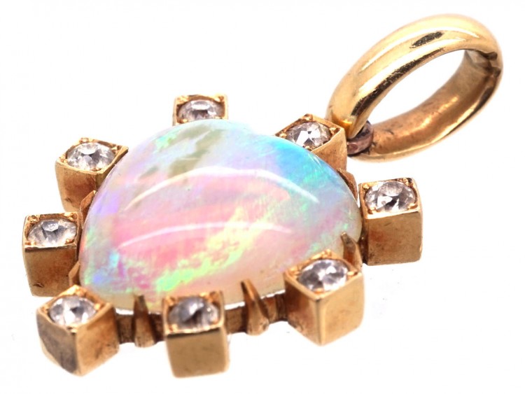 18ct Gold, Opal & Diamond Heart Shaped Pendant