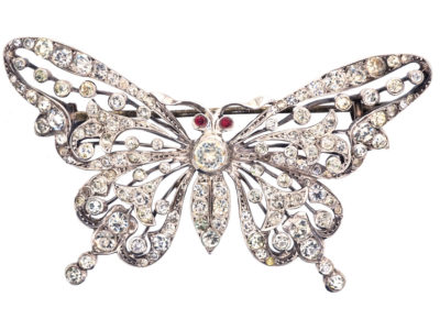 Large Edwardian Silver & Paste Butterfly Brooch