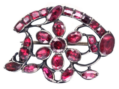 Georgian Flat Cut Almandine Garnet Flower Brooch