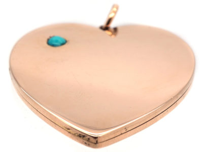 Large Edwardian 15ct Gold Heart Shaped Locket Set with a Turquoise