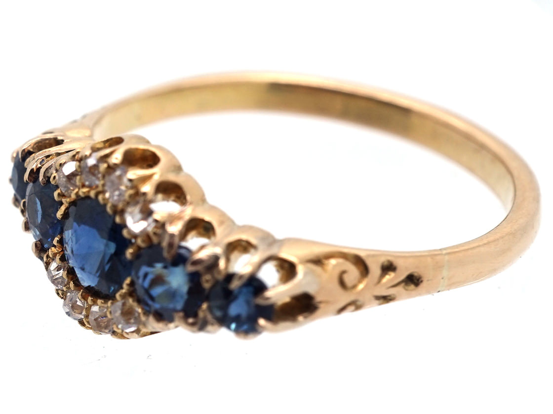 Edwardian 18ct Gold, Five Stone Sapphire & Diamond Ring (142/O) | The ...