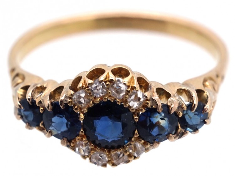 Edwardian 18ct Gold, Five Stone Sapphire & Diamond Ring