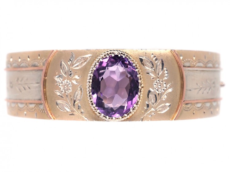 Victorian Silver & Gold Overlay Bangle with Amethyst Centre