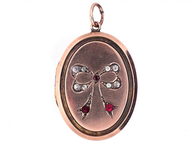 Edwardian Rose Gold Oval Locket With Bow Motif