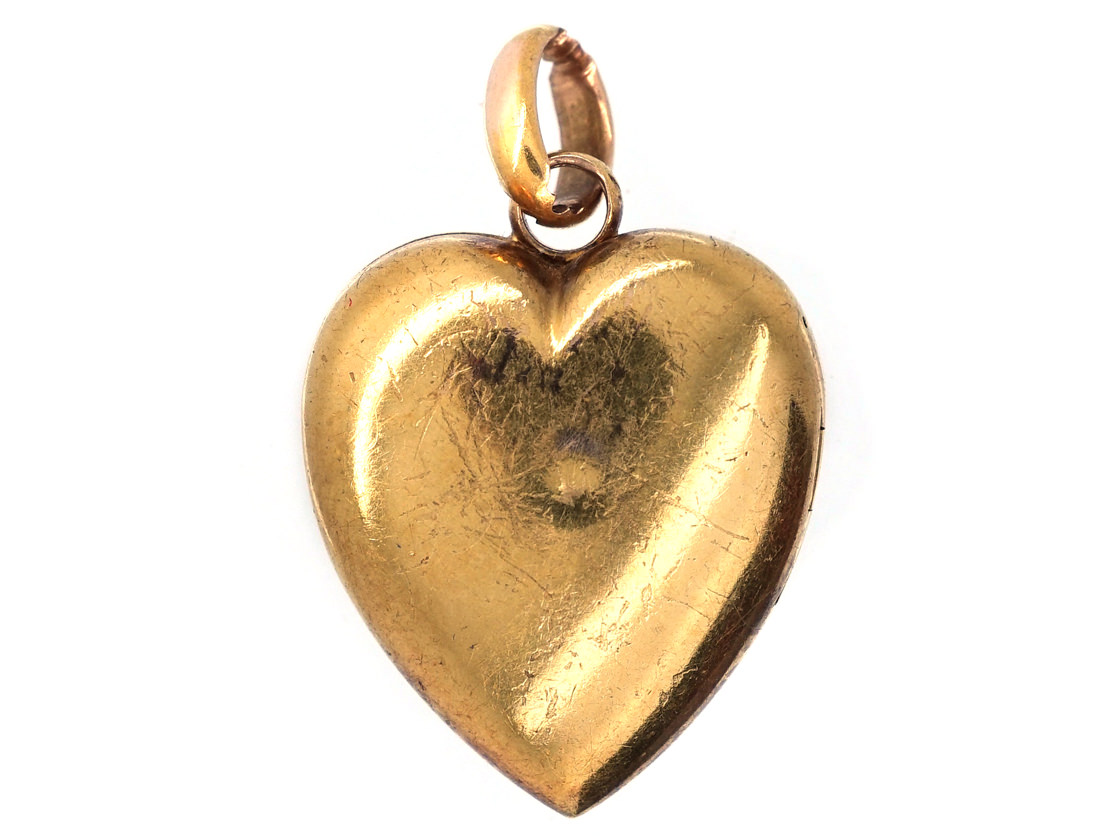 Edwardian 15ct Gold Heart Shaped Locket with Three Rose Diamonds (37H ...