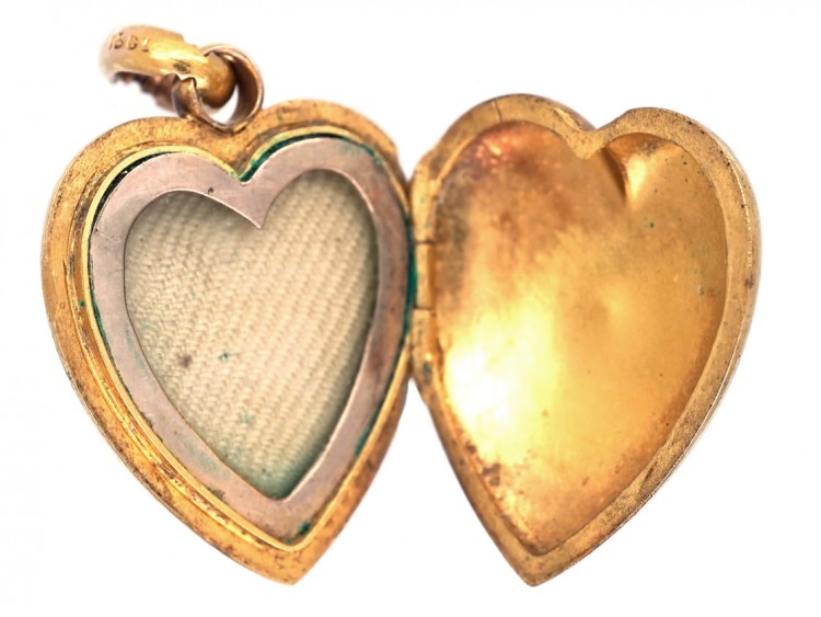 Edwardian 15ct Gold Heart Shaped Locket with Three Rose Diamonds