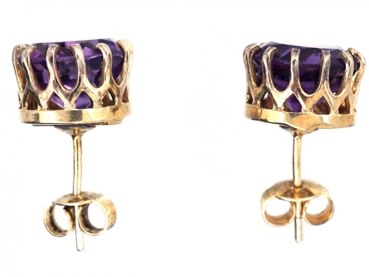 9ct Gold & Amethyst Round Stud Earrings