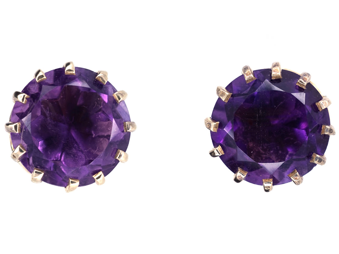 Amethyst Prong-Set Stud Earrings in Goldtone