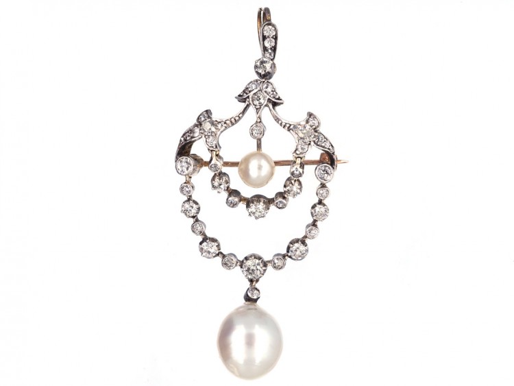 Victorian Diamond & Pearl Articulated Pendant / Brooch