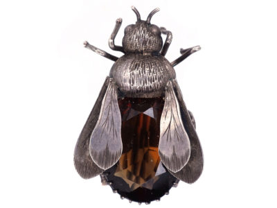 Victorian Silver & Smokey Quartz Bee Brooch