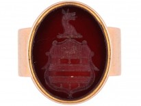 Victorian 15ct Gold & Carved Carnelian Crest Intaglio Signet Ring