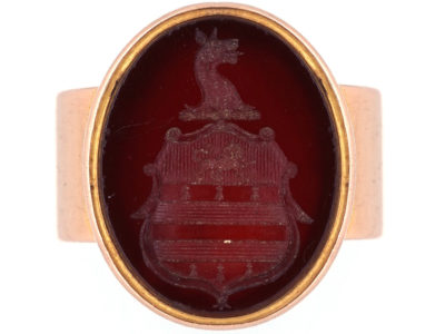 Victorian 15ct Gold & Carved Carnelian Crest Intaglio Signet Ring