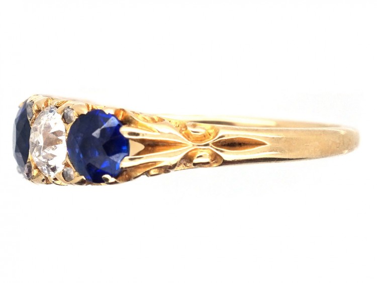 Victorian 18ct Gold, Sapphire ​& Diamond Carved Half Hoop Ring