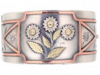Victorian Silver & Gold Overlay Bangle with Sunflower Decoration