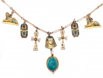 Art Deco 9ct Gold & Enamel Egyptian Revival Necklace