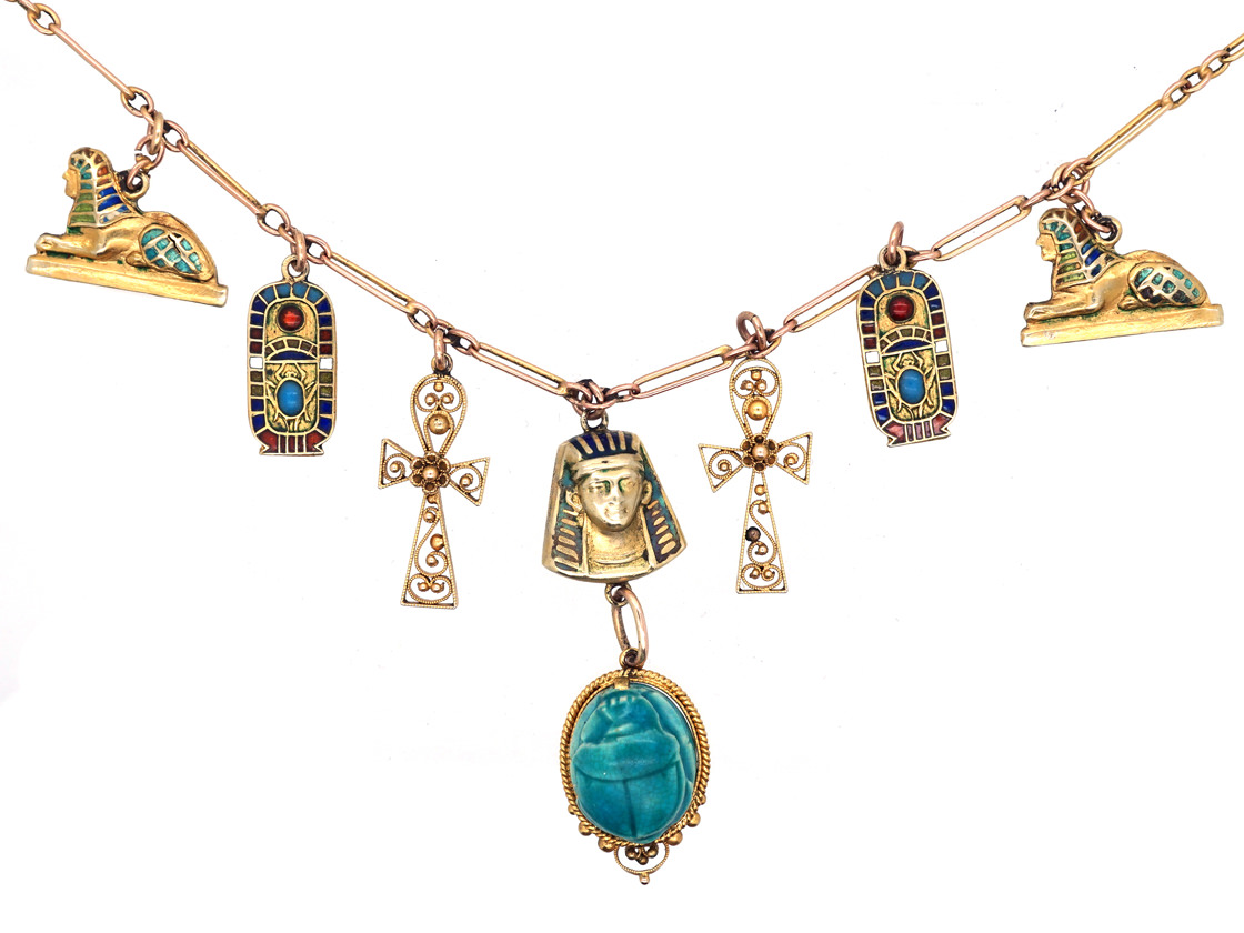 Art Deco 9ct Gold & Enamel Egyptian Revival Necklace (42H) | The ...