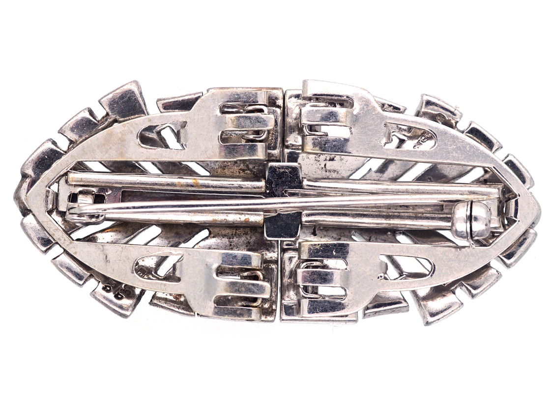 Art Deco Silver Paste Double Clip Brooch H The Antique