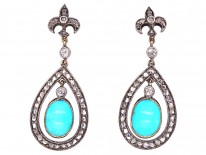 Edwardian Turquoise & Rose Diamond Drop Earrings