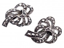 Silver & Marcasite Clip On Bow Earrings
