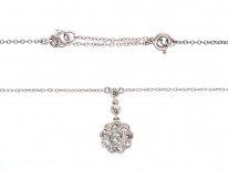 Edwardian Diamond & Platinum Cluster Drop Pendant on Chain