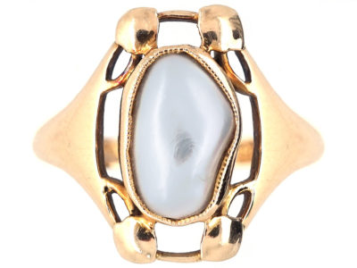 Art Nouveau 18ct Gold & Blister Pearl Ring by Murrle Bennett