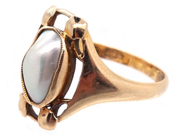 Art Nouveau 18ct Gold & Blister Pearl Ring by Murrle Bennett