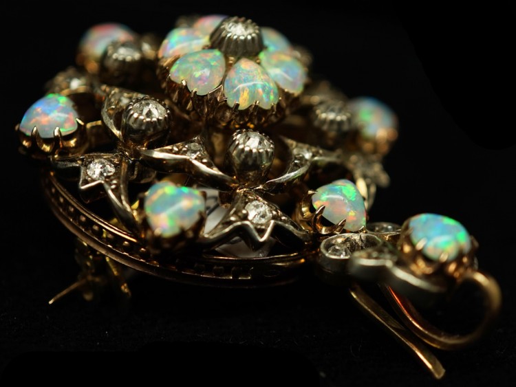 Edwardian Diamond & Opal Hearts Pendant / Brooch