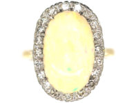 Large Opal & Diamond 18ct Gold Oval Ring