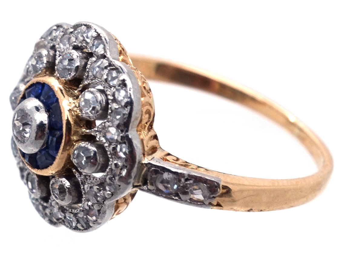 Edwardian 18ct Gold, Platinum, Diamond & Sapphire Cluster Ring (74H ...