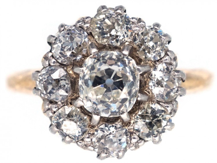 Victorian 18ct Gold & Diamond Cluster Ring