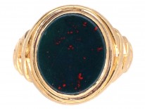 Victorian 18ct Gold & Bloodstone Signet Ring With Zig Zag Shoulders