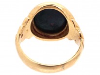 Victorian 18ct Gold & Bloodstone Signet Ring With Zig Zag Shoulders
