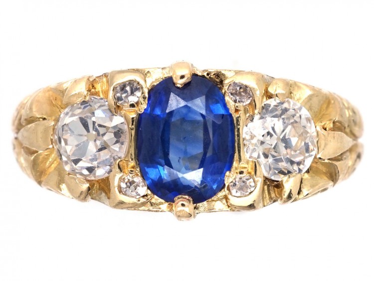 Victorian 18ct Gold, Sapphire & Diamond Three Stone Ring