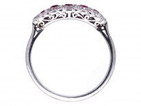 Edwardian 18ct White Gold & Platinum Five Stone Ruby & Diamond Ring