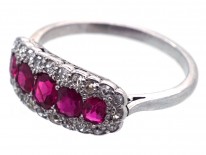 Edwardian 18ct White Gold & Platinum Five Stone Ruby & Diamond Ring