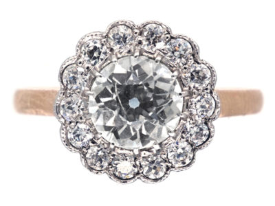 Edwardian 18ct Gold, Platinum & Diamond Daisy Cluster Ring