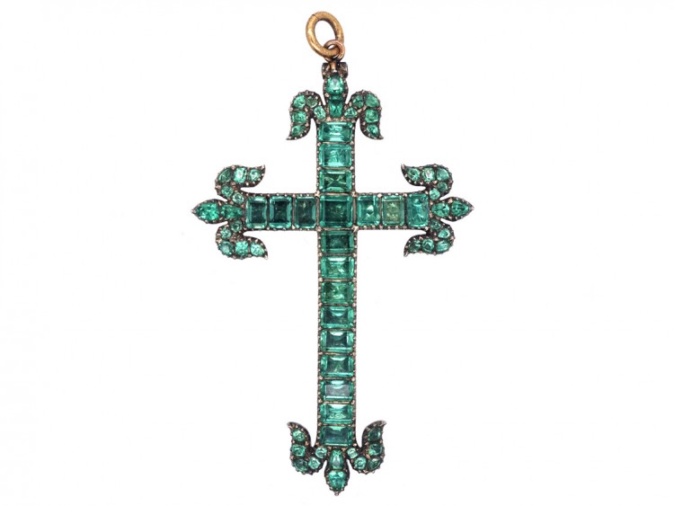 Large Georgian Silver Gilt & Emerald Cross Pendant