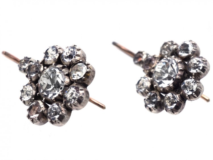 Georgian Silver & Gold Paste Cluster Earrings