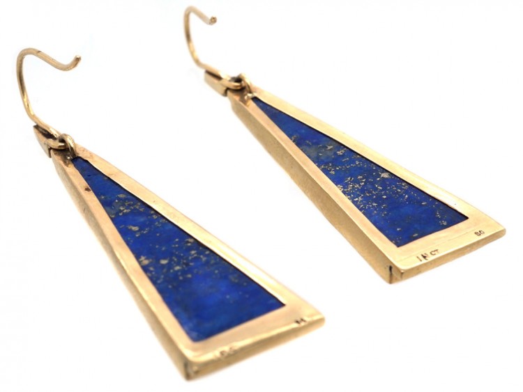 18ct Gold & Lapis Triangle Earrings