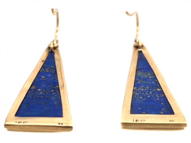 18ct Gold & Lapis Triangle Earrings