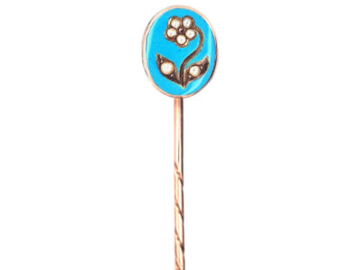 Georgian Forget Me Not 15ct Gold, Blue Enamel & Natural Split Pearls Tie Pin
