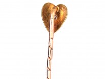 Edwardian 15ct Gold Heart Shaped Green Enamal & Diamond TiePin