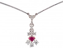 Art Deco Ruby & Diamond Pendant on Chain
