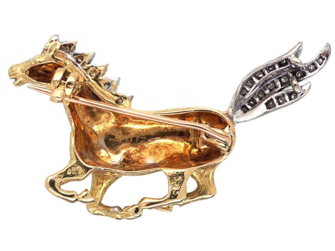 18ct Gold & Diamond Galloping Horse Brooch (182H) | The Antique ...