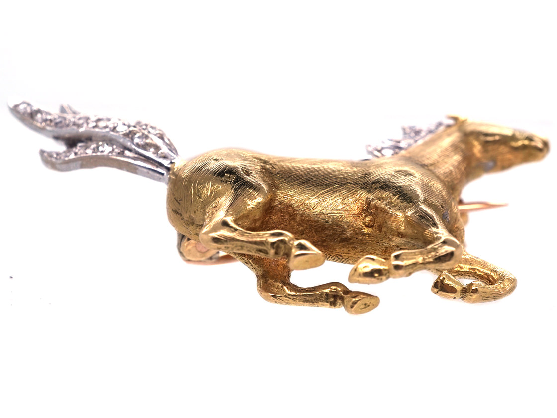 18ct Gold & Diamond Galloping Horse Brooch (182H) | The Antique ...